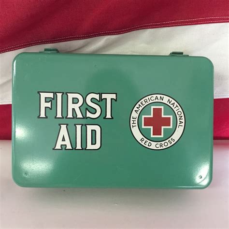 vintage first aid kit red metal box school bus|Vintage Red/WHITE 1970's school bus First aid kit WAYNE.